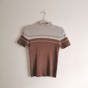 Tobias Striped Brown Cream Semi Turtleneck Tee S